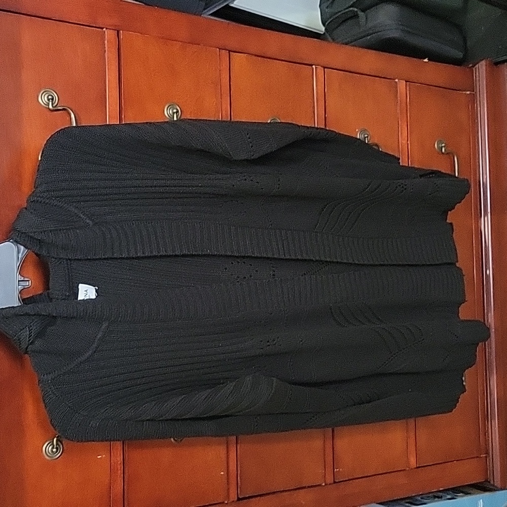 Black hooded cardigan sweater